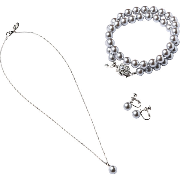 ユキコキミジマ 貝パール３点セットグレー