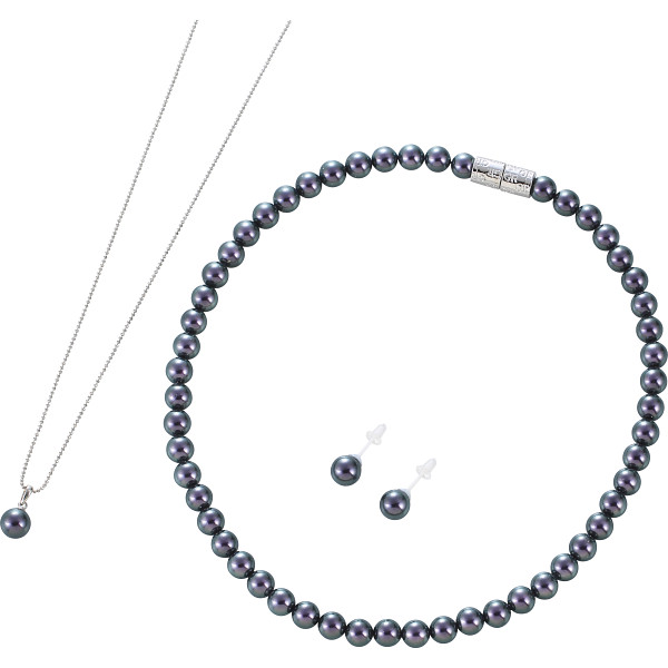 ジョルジュ・レッシュ　泉州の貝パール３点セット（ピアス）ブラック