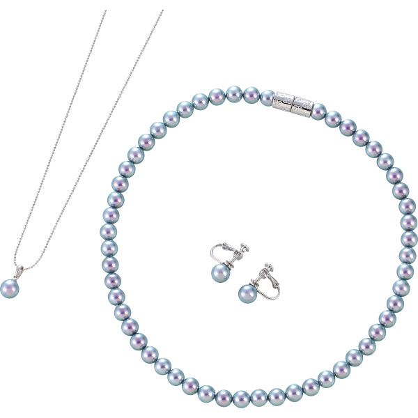 ジョルジュ・レッシュ　泉州の貝パール３点セット（イヤリング）グレー