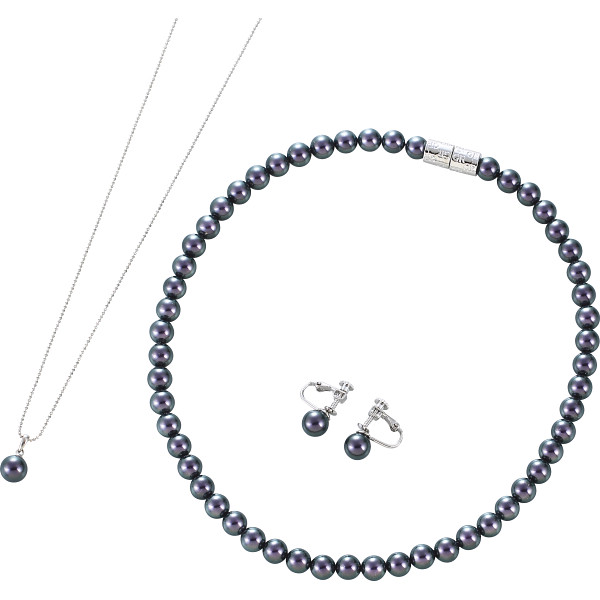 ジョルジュ・レッシュ　泉州の貝パール３点セット（イヤリング）ブラック