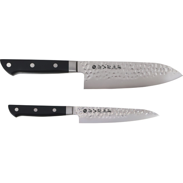 濃州孫六作　古流鎚目仕上包丁２本セットブラック