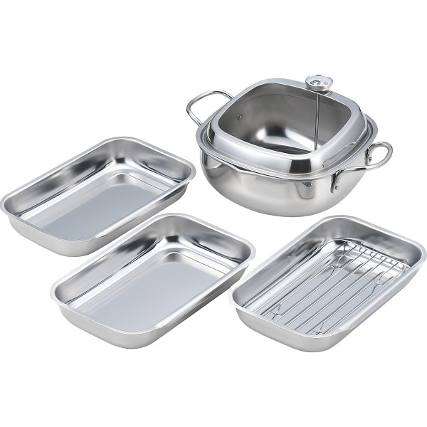 食彩亭 ステンレス角型天ぷら鍋（２０ｃｍ）（バット付）