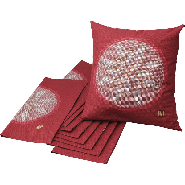 座布団カバー１０枚セット（花紋）エンジ