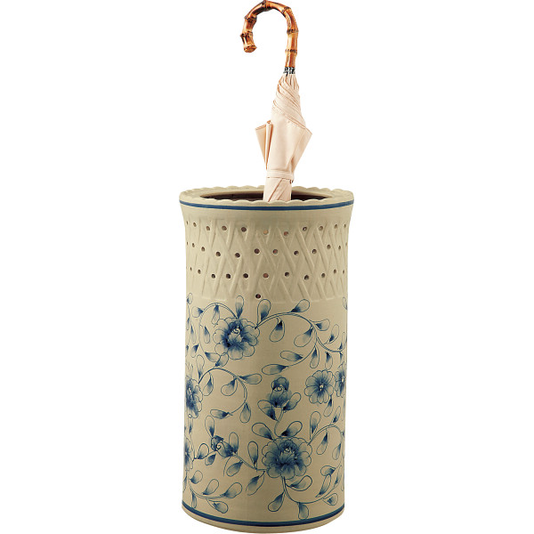 陶器傘立て白・青花柄