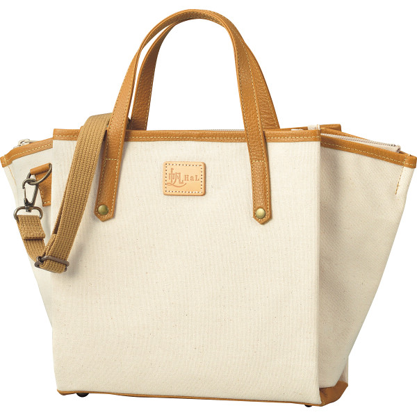 ＨａＬ 倉敷産帆布×姫路レザー プリーツショルダーバッグキナリ