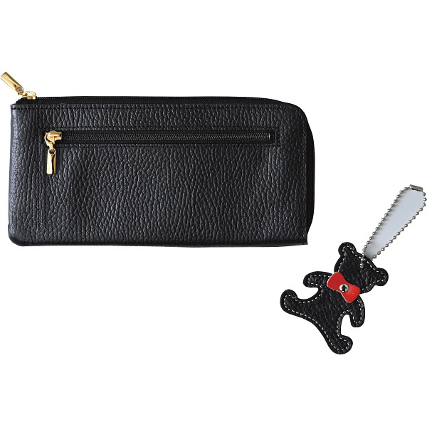 良品工房　日本製牛革ラウンド財布（ストラップ付）ブラック