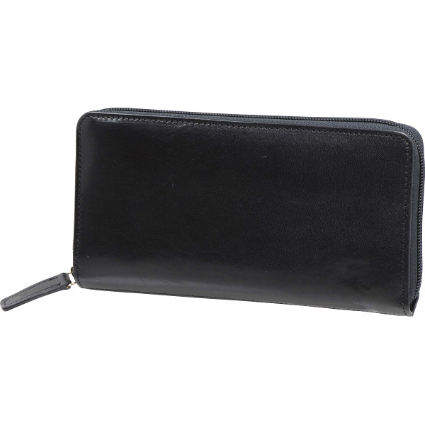イタリア製牛革　コインが分けられる長財布ブラック