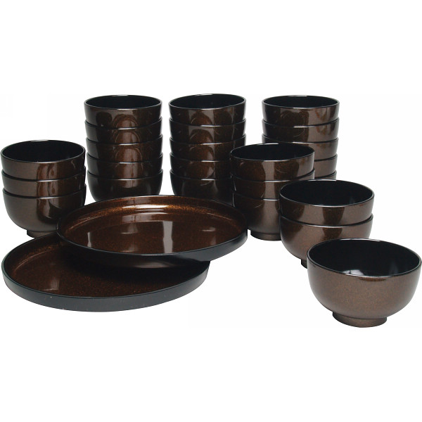 ラメ塗 汁椀２４客揃（丸盆２枚付）