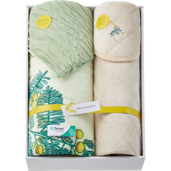 ミアミモザ リバーシブル肌布団＆吸湿発熱敷パットグリーン