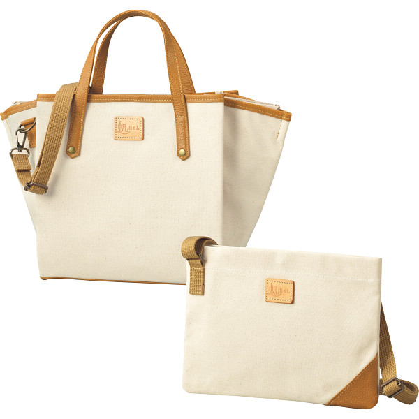 ＨａＬ 倉敷産帆布×姫路レザー プリーツショルダーバッグ＆サコッシュキナリ