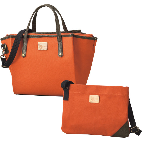 ＨａＬ 倉敷産帆布×姫路レザー プリーツショルダーバッグ＆サコッシュテラコッタ