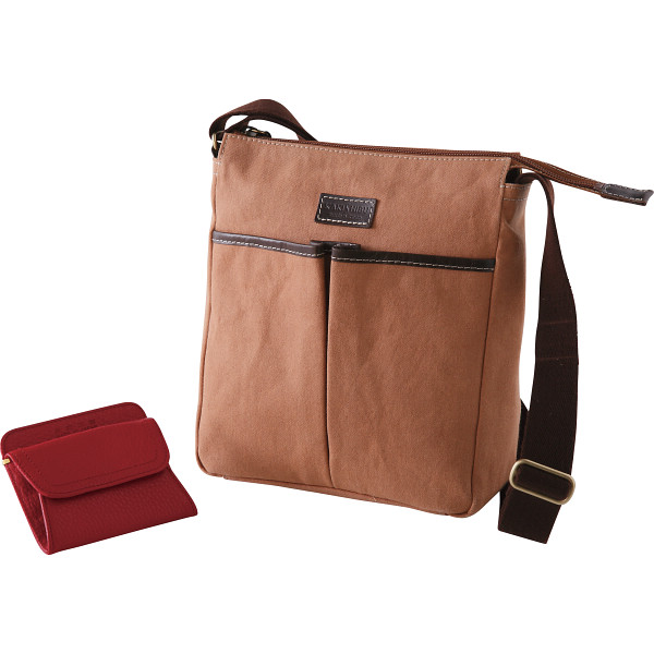 日本製柿渋染ショルダーバッグ・革財布セット