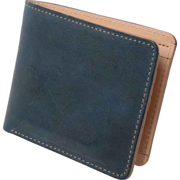 ｍ，ｉ，ｕ，ｏ．ｊ ヌメ革 二つ折り財布（メンズ）ブルー