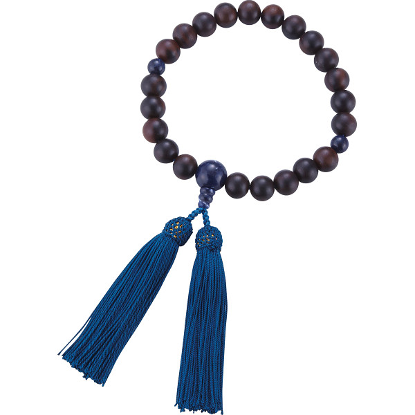 男性用片手念珠 素引縞黒檀２２玉ソーダライト仕立・正頭