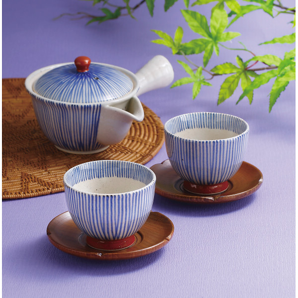 波佐見焼 朱巻十草 急須茶器揃（茶托付）