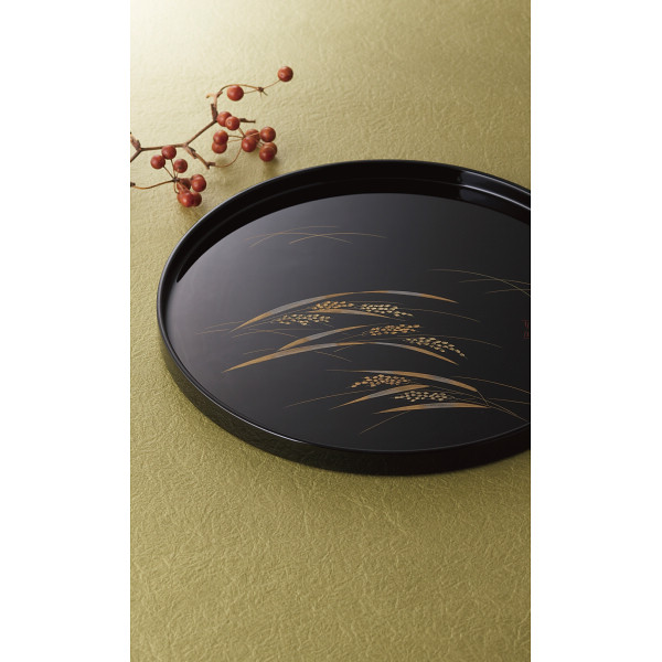 輪島塗 沈金稲穂 丸盆