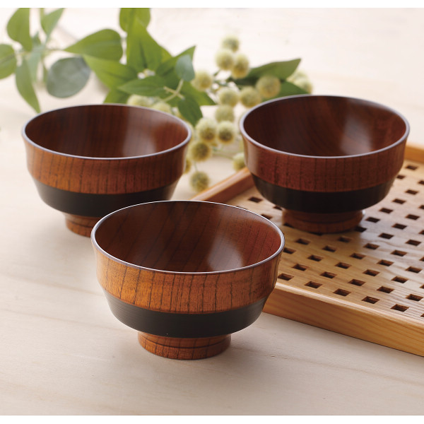 さび漆 ライン ユリ型汁椀５客揃