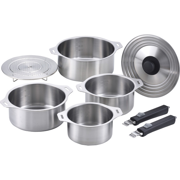 燕三 ハンドル着脱式鍋４点セット（蒸し台付）