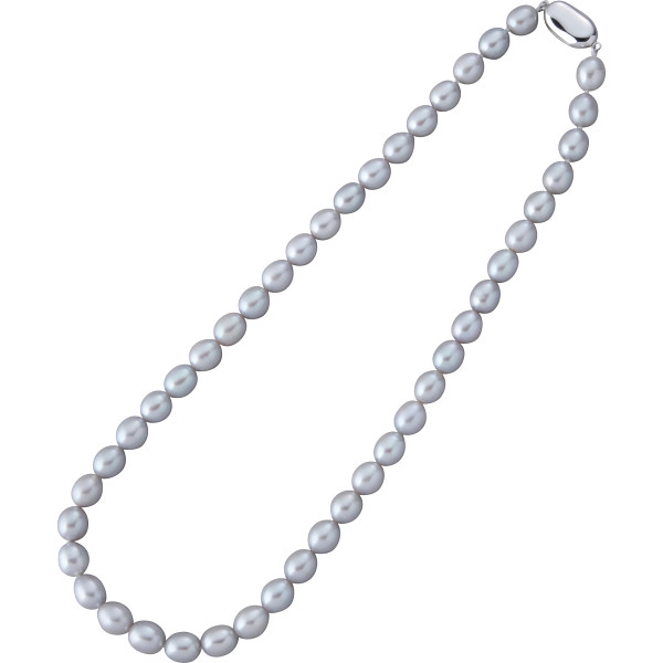 オーバルパールネックレスグレー