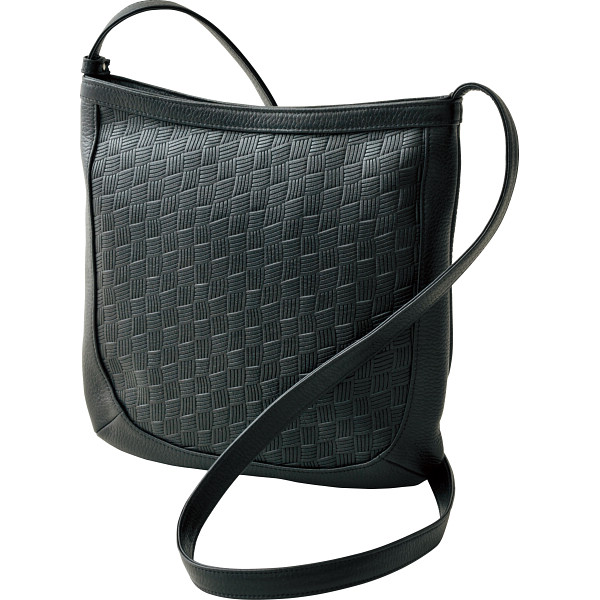 良品工房 日本製牛革型押しショルダーバッグブラック