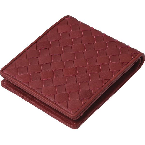 良品工房 日本製牛革編込二折れ財布赤