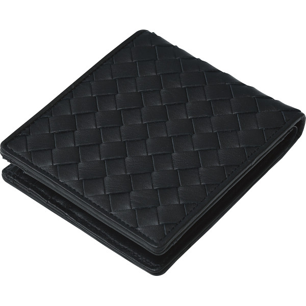 良品工房 日本製牛革編込二折れ財布黒