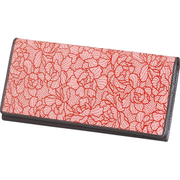 草木染め印伝ボタン柄長財布レッド