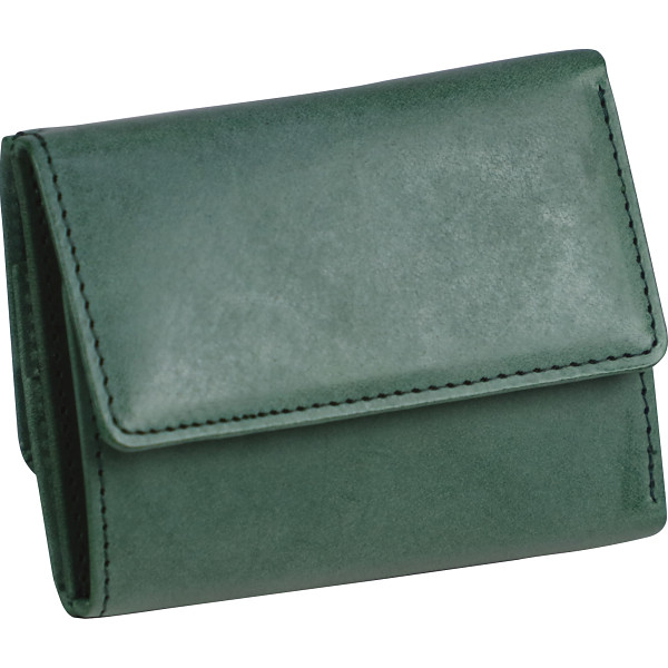 日本製ブライドルレザー　三つ折り財布グリーン