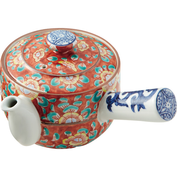 清水焼 赤濃牡丹唐草 急須