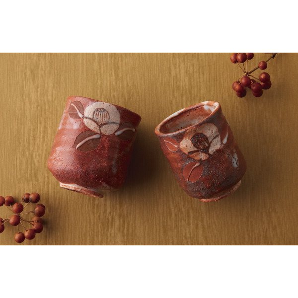 赤志野椿紋組湯呑