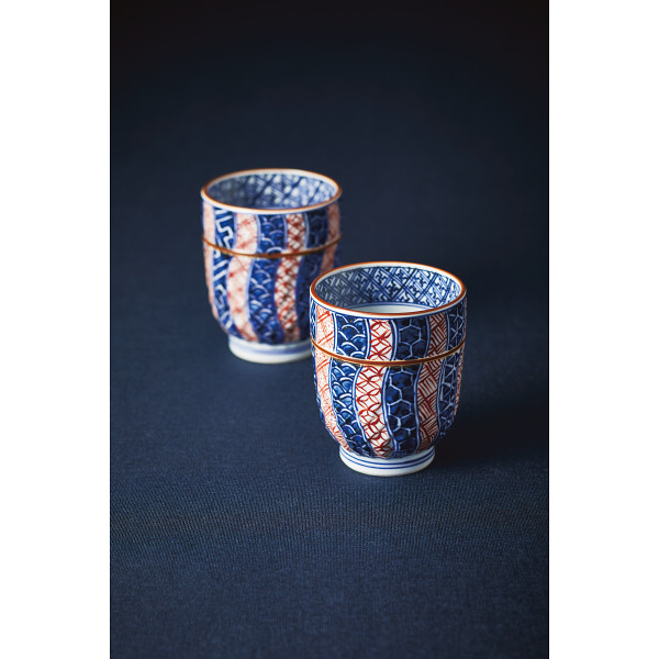 清水焼 染赤捻祥瑞 組湯呑