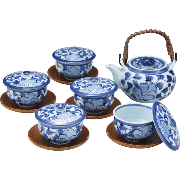 波佐見焼 花唐草絵 番茶器揃（茶托付）