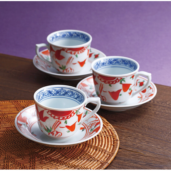 波佐見焼 夢万歴草華紋 珈琲碗皿５客揃