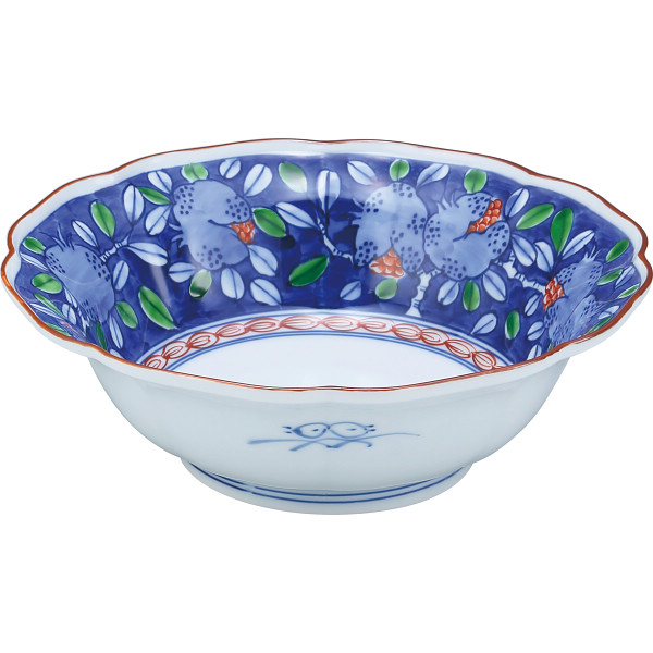 福丈窯 染錦ザクロ絵 高台鉢