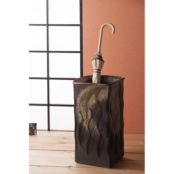 信楽焼 傘立 四方窯変