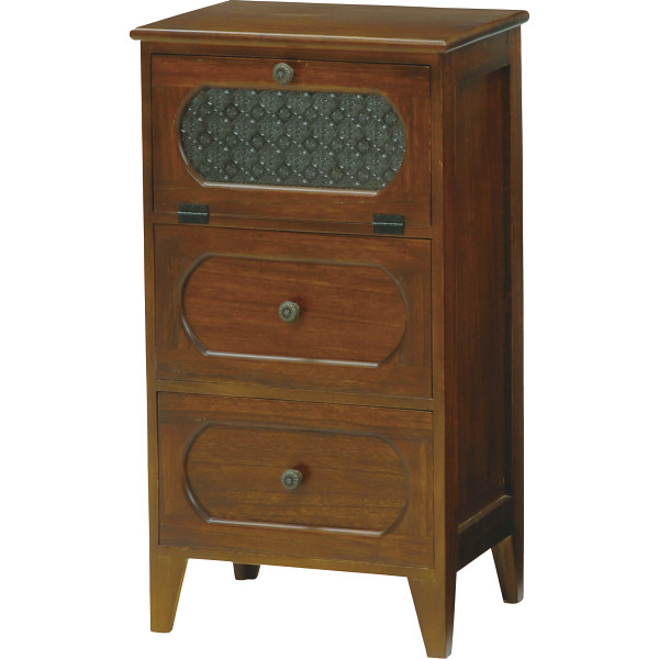 扉収納付きチェストブラウン