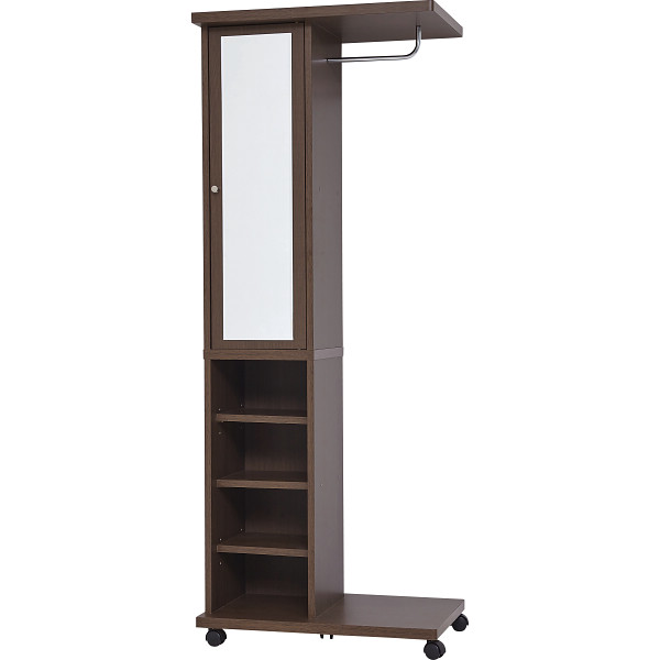 ミラー付ハンガーラックブラウン