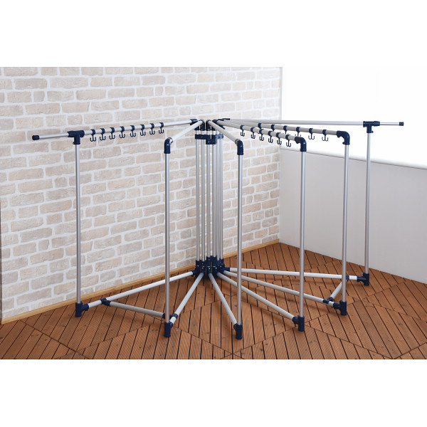 アルミ両端伸縮布団干し６面ネイビー