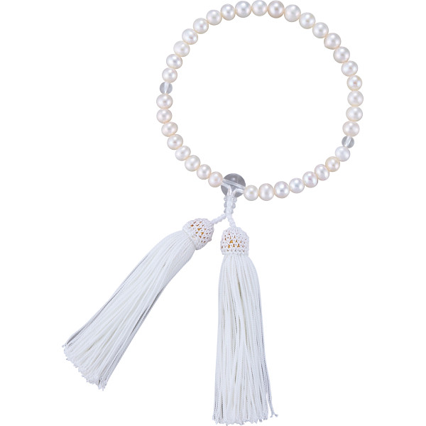 女性用片手念珠 淡水パール水晶仕立・正頭