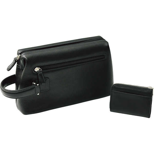 良品工房 日本製牛革ダレス型ポーチ小銭入れセットブラック