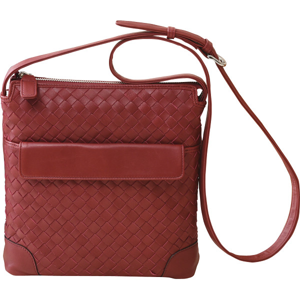 良品工房 日本製牛革編みこみショルダーバッグレッド