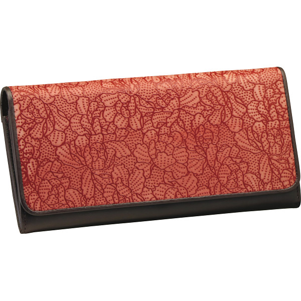 草木染め印伝ボタン柄長財布レッド