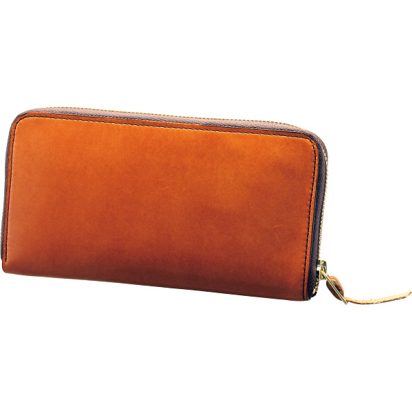 手塗りオイルレザー ラウンドファスナー長財布ブラウン