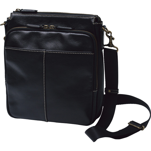 良品工房 日本製牛革縦型ショルダーバッグブラック