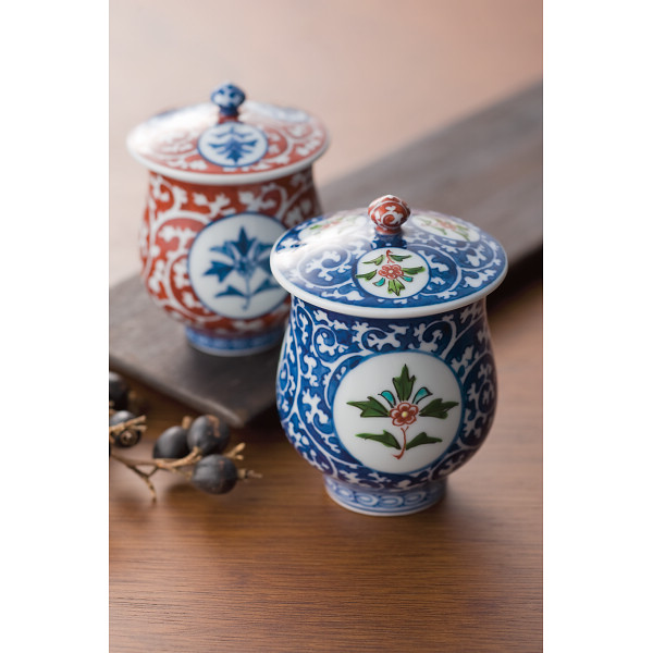 有田焼 亮秀窯 丸紋唐草 組湯呑