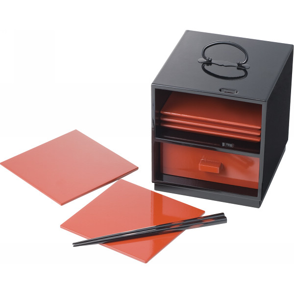 紀州塗 蔵 手提げ菓子器揃黒と朱無地