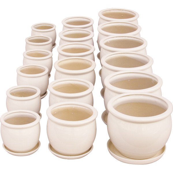 陶器植木鉢１８点セット（受皿付）ホワイト