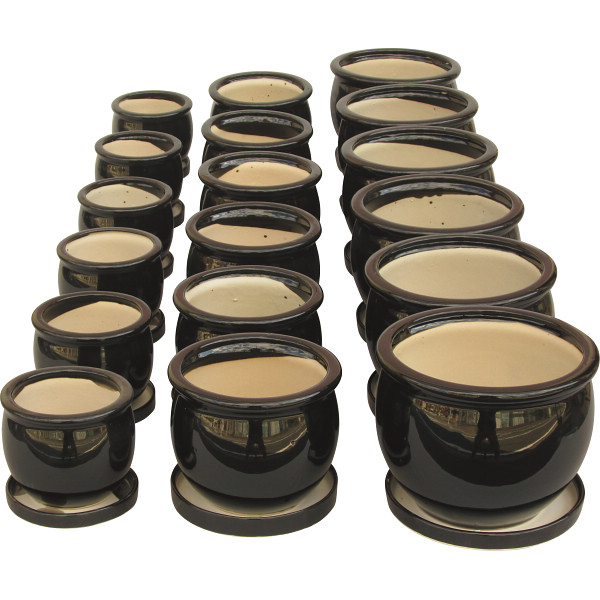 陶器植木鉢１８点セット（受皿付）ブラック