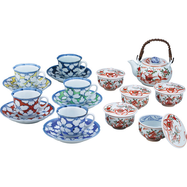 波佐見焼 手描染錦 番茶器揃＆珈琲碗皿揃（桜）