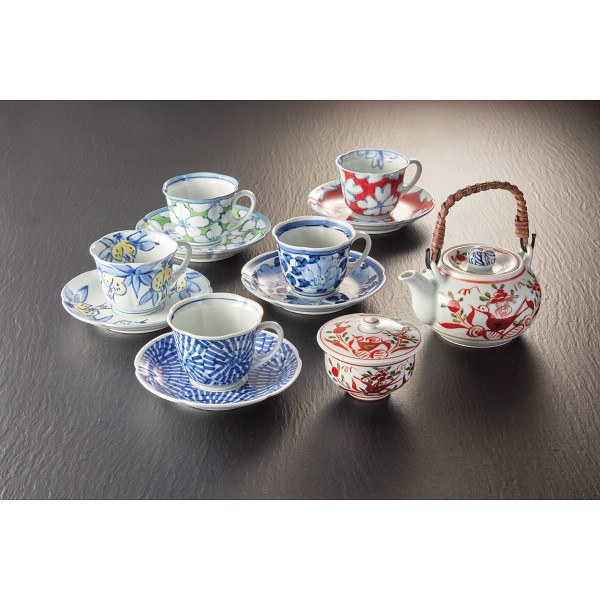 波佐見焼 手描染錦 珈琲＆番茶器揃